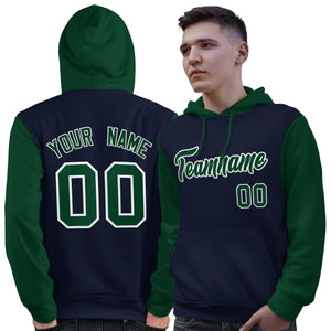 Custom Navy Green-White Raglan Sleeves Pullover Personalized Sweatshirt Hoodie