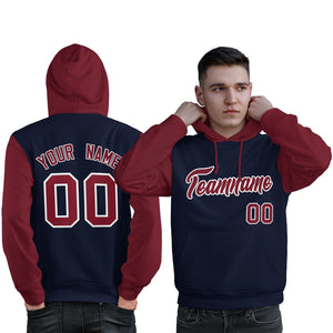 Custom Navy Crimson-White Raglan Sleeves Pullover Personalized Sweatshirt Hoodie