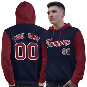 Custom Navy Crimson-White Raglan Sleeves Pullover Personalized Sweatshirt Hoodie