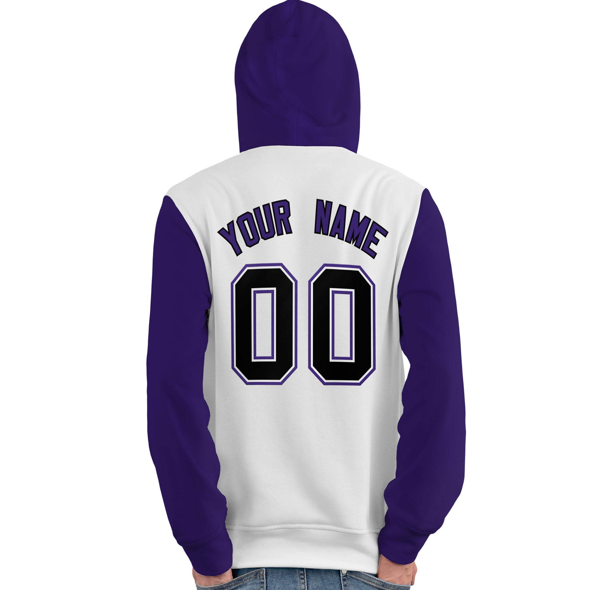 Custom White Black-Purple Raglan Sleeves Pullover Personalized Team Sweatshirt Hoodie