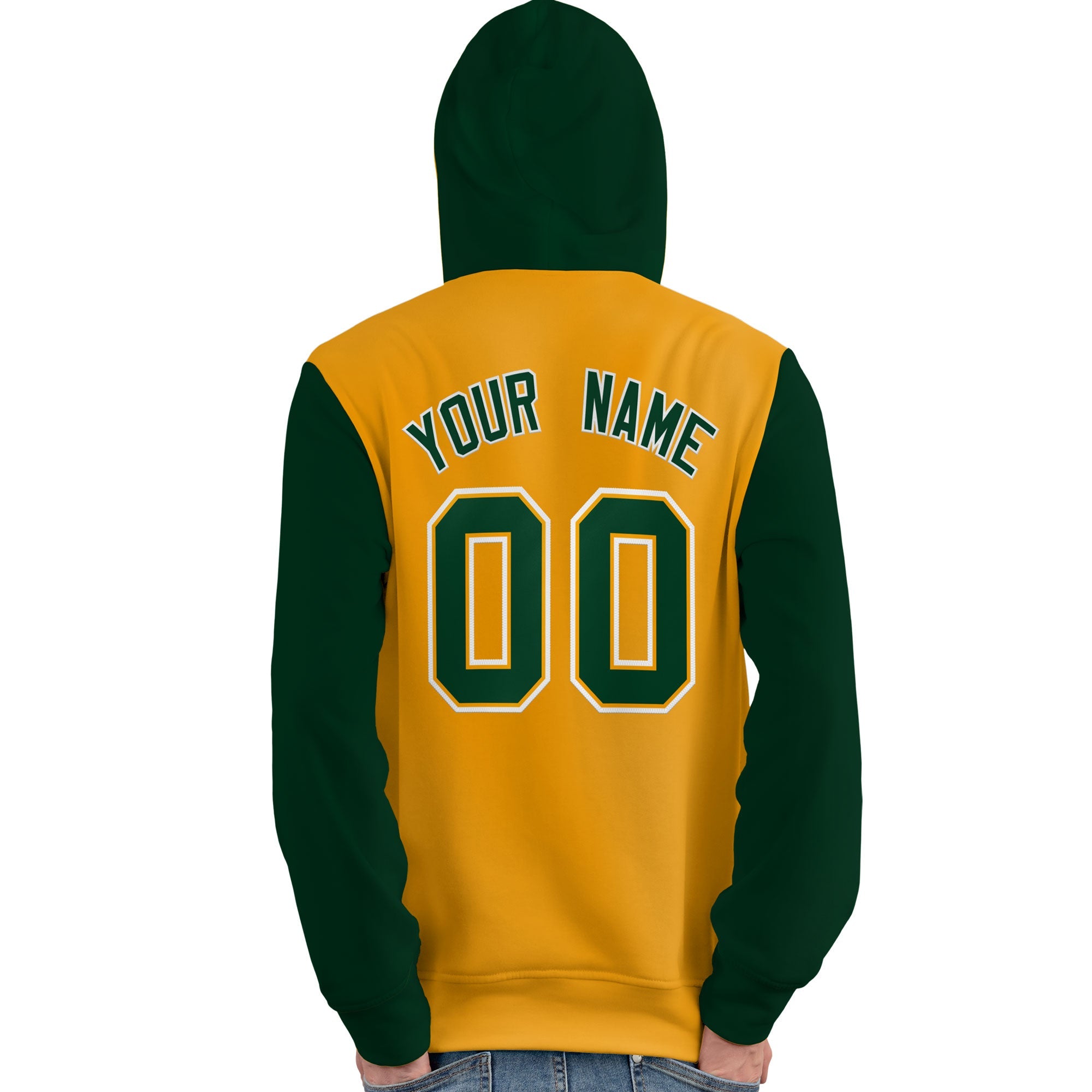 Custom Gold Green-White Raglan Sleeves Pullover Personalized Team Sweatshirt Hoodie