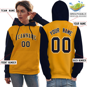 Custom Gold Navy-White Raglan Sleeves Pullover Personalized Team Sweatshirt Hoodie