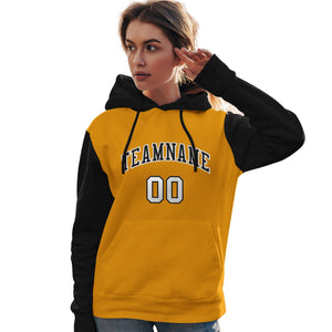 Custom Gold Black-White Raglan Sleeves Pullover Personalized Team Sweatshirt Hoodie