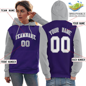 Custom Purple White-Gray Raglan Sleeves Pullover Personalized Team Sweatshirt Hoodie