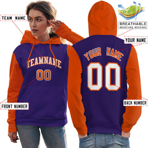 Custom Purple White-Orange Raglan Sleeves Pullover Personalized Team Sweatshirt Hoodie