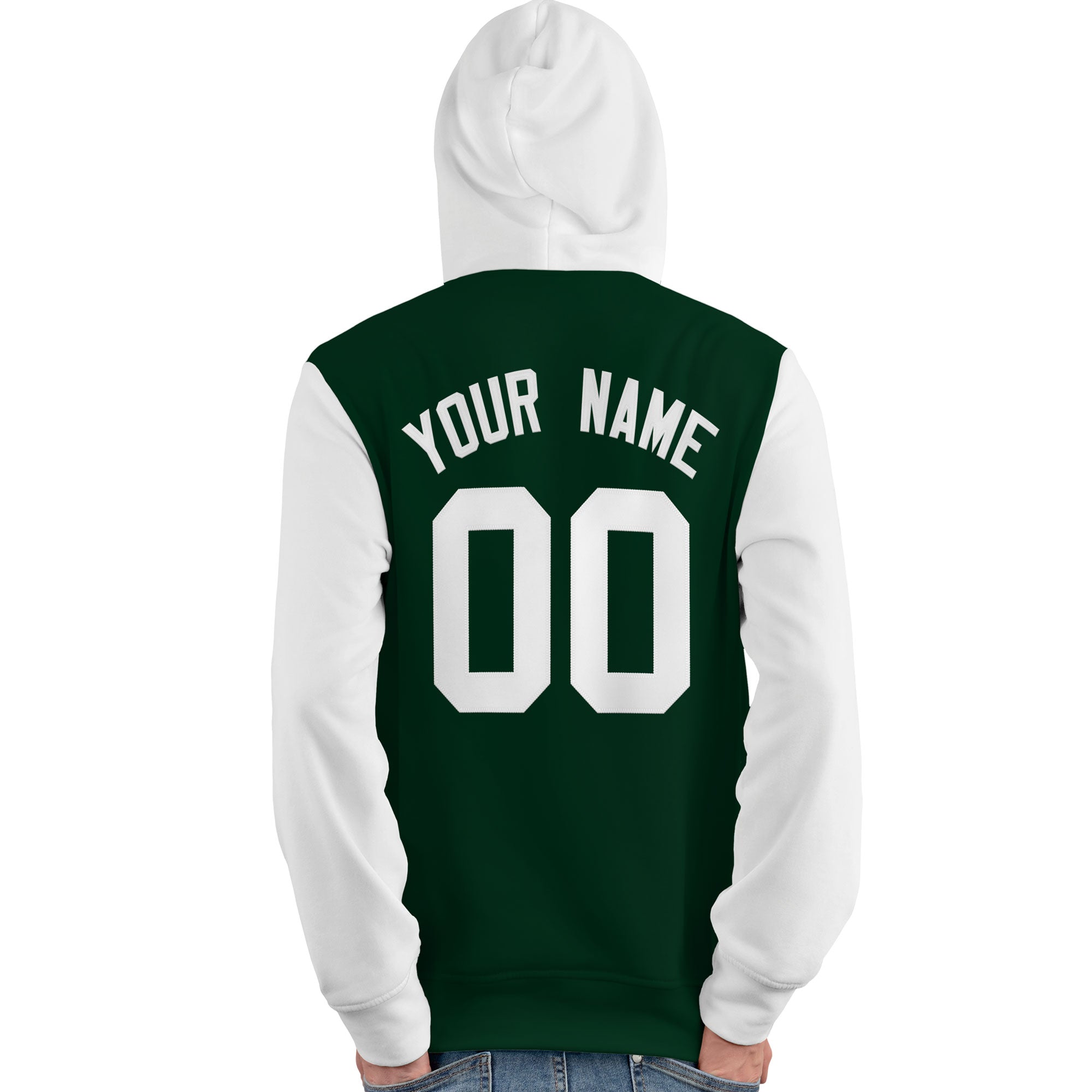 Custom Green White Raglan Sleeves Pullover Personalized Team Sweatshirt Hoodie