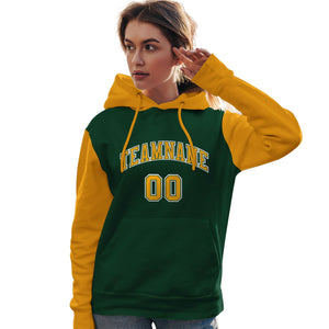 Custom Green Gold-White Raglan Sleeves Pullover Personalized Team Sweatshirt Hoodie