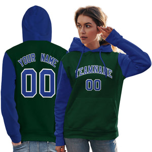 Custom Green Royal-White Raglan Sleeves Pullover Personalized Team Sweatshirt Hoodie