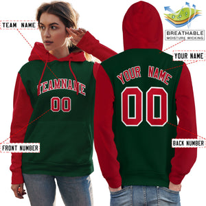 Custom Green Red-White Raglan Sleeves Pullover Personalized Team Sweatshirt Hoodie