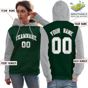 Custom Green White-Gray Raglan Sleeves Pullover Personalized Team Sweatshirt Hoodie