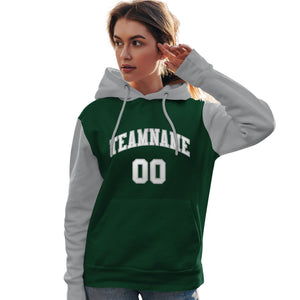 Custom Green White-Gray Raglan Sleeves Pullover Personalized Team Sweatshirt Hoodie