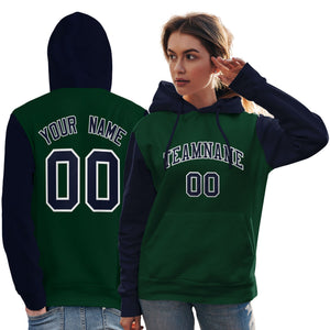 Custom Green Navy-White Raglan Sleeves Pullover Personalized Team Sweatshirt Hoodie