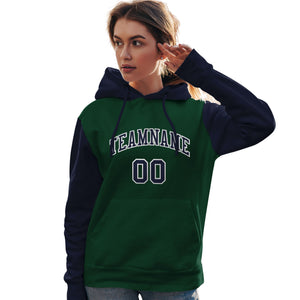 Custom Green Navy-White Raglan Sleeves Pullover Personalized Team Sweatshirt Hoodie