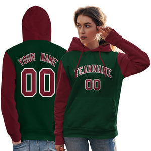 Custom Green Crimson-White Raglan Sleeves Pullover Personalized Team Sweatshirt Hoodie