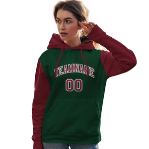 Custom Green Crimson-White Raglan Sleeves Pullover Personalized Team Sweatshirt Hoodie