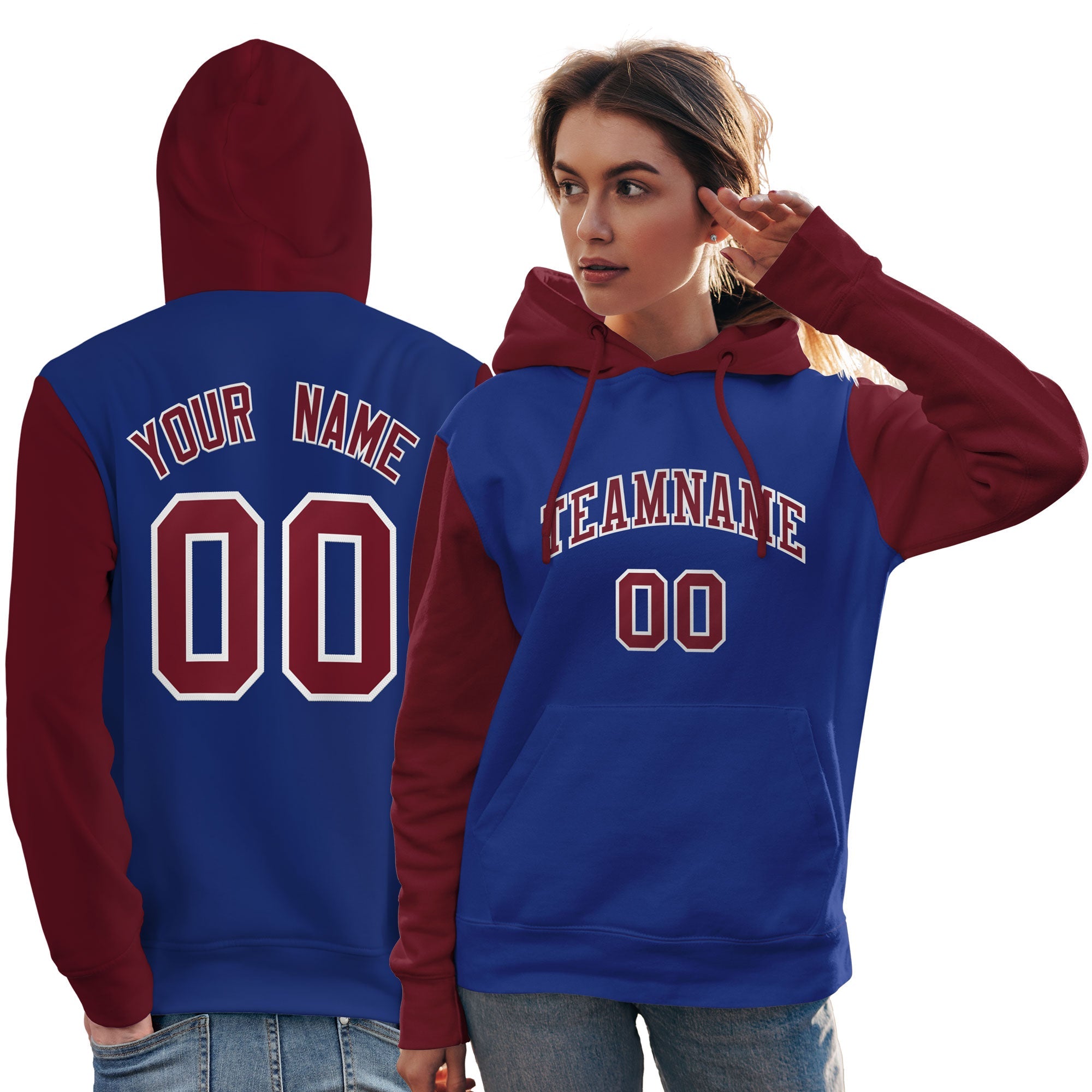 Custom Royal Crimson-White Raglan Sleeves Pullover Personalized Team Sweatshirt Hoodie