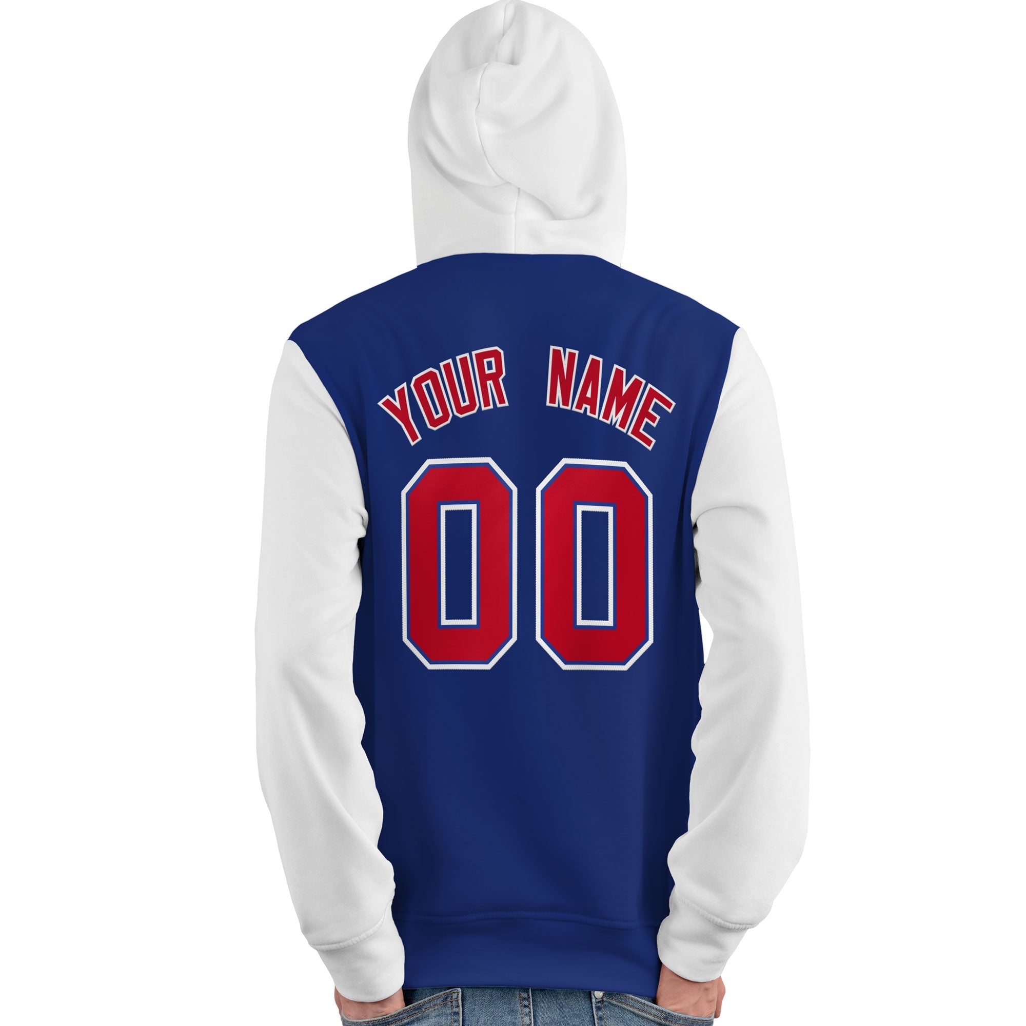 Custom Royal Red-White Raglan Sleeves Pullover Personalized Team Sweatshirt Hoodie