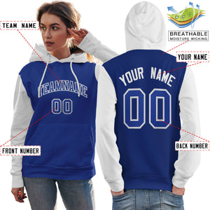 Custom Royal White-Gray Raglan Sleeves Pullover Personalized Team Sweatshirt Hoodie