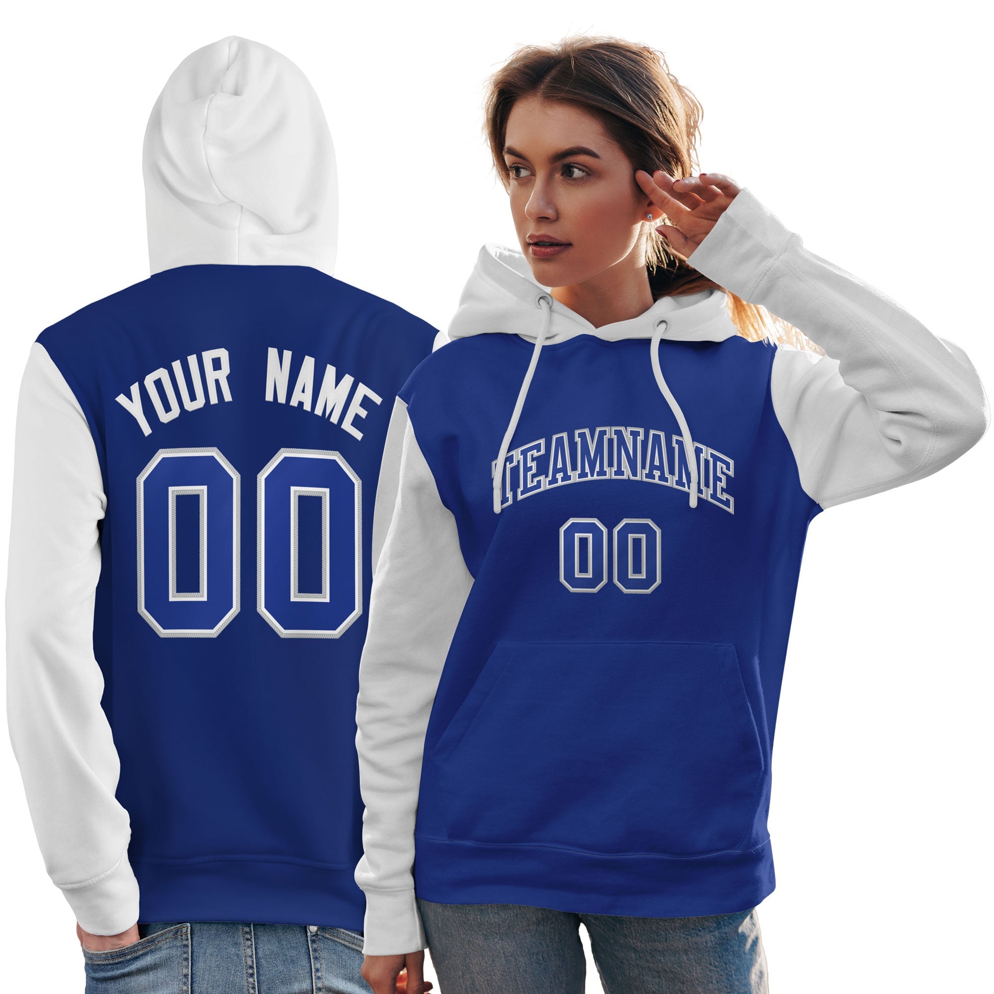 Custom Royal White-Gray Raglan Sleeves Pullover Personalized Team Sweatshirt Hoodie