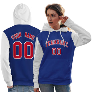 Custom Royal Red-White Raglan Sleeves Pullover Personalized Team Sweatshirt Hoodie