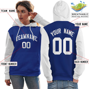 Custom Royal White Raglan Sleeves Pullover Personalized Team Sweatshirt Hoodie