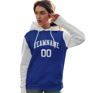 Custom Royal White Raglan Sleeves Pullover Personalized Team Sweatshirt Hoodie