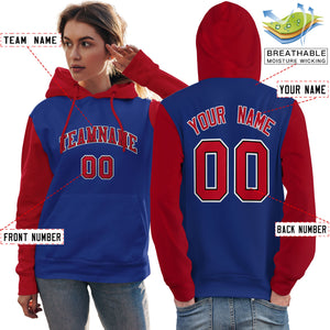 Custom Royal Red-White Raglan Sleeves Pullover Personalized Team Sweatshirt Hoodie