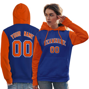 Custom Royal Orange-White Raglan Sleeves Pullover Personalized Team Sweatshirt Hoodie