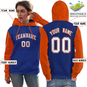 Custom Royal White-Orange Raglan Sleeves Pullover Personalized Team Sweatshirt Hoodie