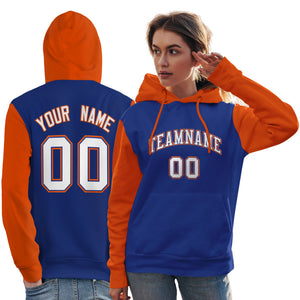 Custom Royal White-Orange Raglan Sleeves Pullover Personalized Team Sweatshirt Hoodie