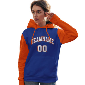 Custom Royal White-Orange Raglan Sleeves Pullover Personalized Team Sweatshirt Hoodie