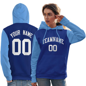 Custom Royal White-Light Blue Raglan Sleeves Pullover Personalized Team Sweatshirt Hoodie