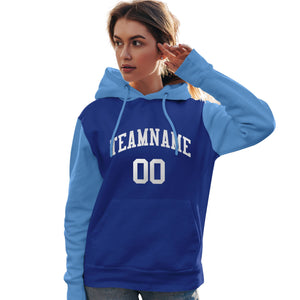 Custom Royal White-Light Blue Raglan Sleeves Pullover Personalized Team Sweatshirt Hoodie