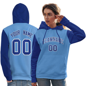 Custom Light Blue Royal-White Raglan Sleeves Pullover Personalized Team Sweatshirt Hoodie