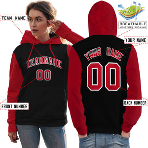 Custom Black Red-White Raglan Sleeves Pullover Personalized Team Sweatshirt Hoodie