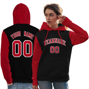 Custom Black Red-White Raglan Sleeves Pullover Personalized Team Sweatshirt Hoodie