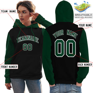 Custom Black Green-White Raglan Sleeves Pullover Personalized Team Sweatshirt Hoodie