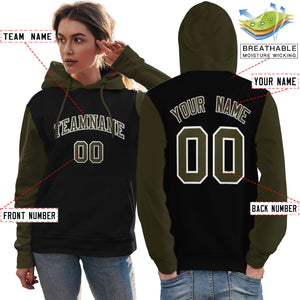 Custom Black Olive-White Raglan Sleeves Pullover Personalized Team Sweatshirt Hoodie