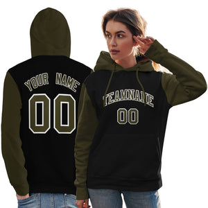 Custom Black Olive-White Raglan Sleeves Pullover Personalized Team Sweatshirt Hoodie