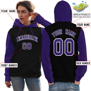 Custom Black Purple-White Raglan Sleeves Pullover Personalized Team Sweatshirt Hoodie