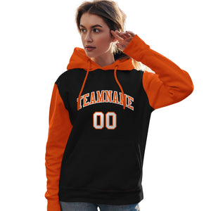 Custom Black Orange-White Raglan Sleeves Pullover Personalized Team Sweatshirt Hoodie