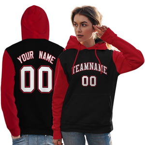 Custom Black White-Red Raglan Sleeves Pullover Personalized Team Sweatshirt Hoodie