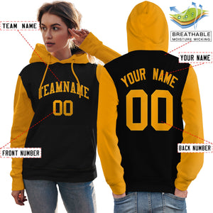 Custom Black Gold Raglan Sleeves Pullover Personalized Team Sweatshirt Hoodie