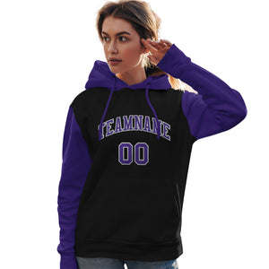 Custom Black Purple-Gray Raglan Sleeves Pullover Personalized Team Sweatshirt Hoodie