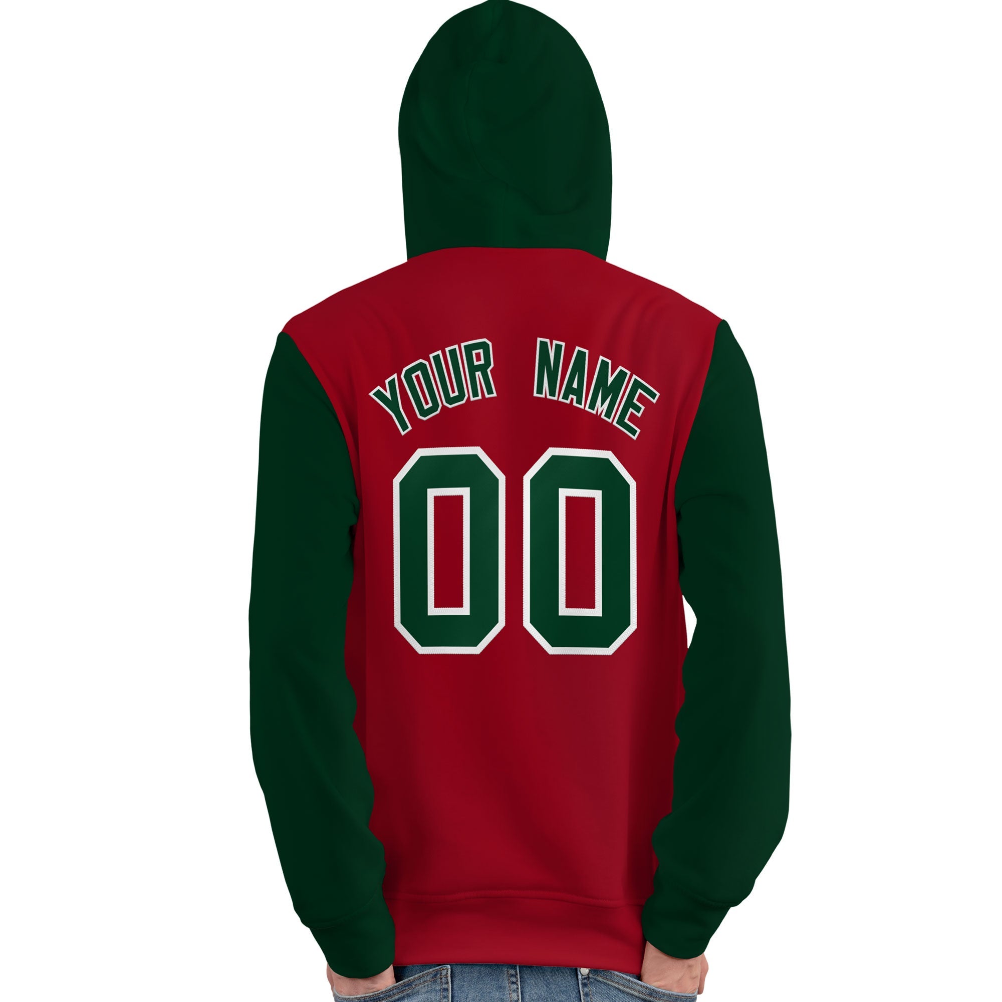 Custom Red Green-White Raglan Sleeves Pullover Personalized Team Sweatshirt Hoodie