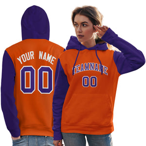 Custom Orange Purple-White Raglan Sleeves Pullover Personalized Team Sweatshirt Hoodie