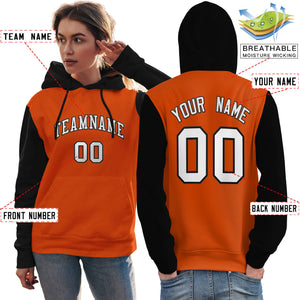 Custom Orange White-Black Raglan Sleeves Pullover Personalized Team Sweatshirt Hoodie