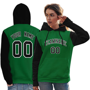 Custom Kelly Green Black-White Raglan Sleeves Pullover Personalized Team Sweatshirt Hoodie