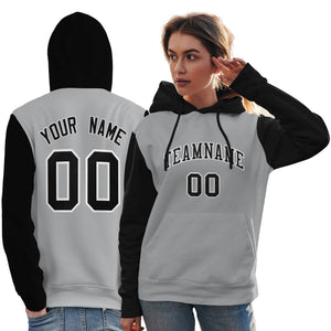 Custom Gray Black-White Raglan Sleeves Pullover Personalized Team Sweatshirt Hoodie