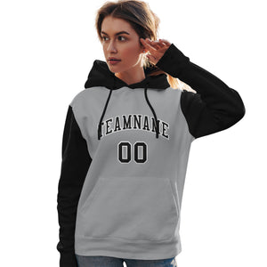 Custom Gray Black-White Raglan Sleeves Pullover Personalized Team Sweatshirt Hoodie